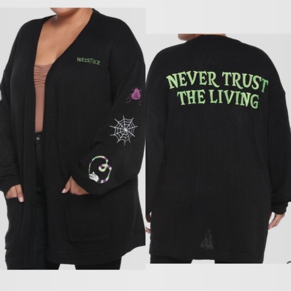 Beetle Juice Never Trust the Living cardigan. Size 1X. - Picture 1 of 12